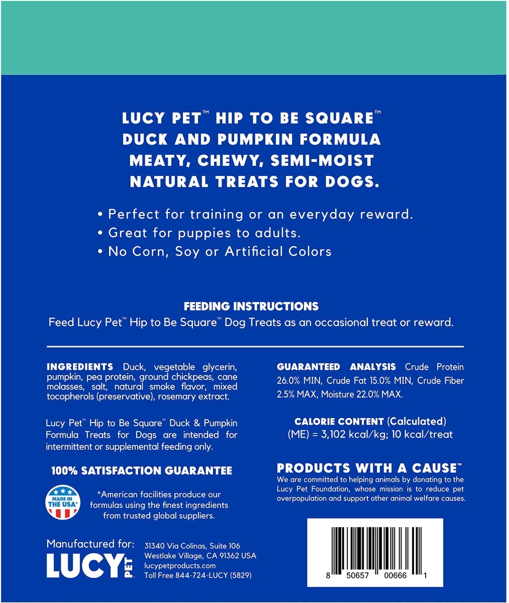 Lucy Pet Products Hip To Be Square Duck and Pumpkin Formula Grain-Free Dog Treats