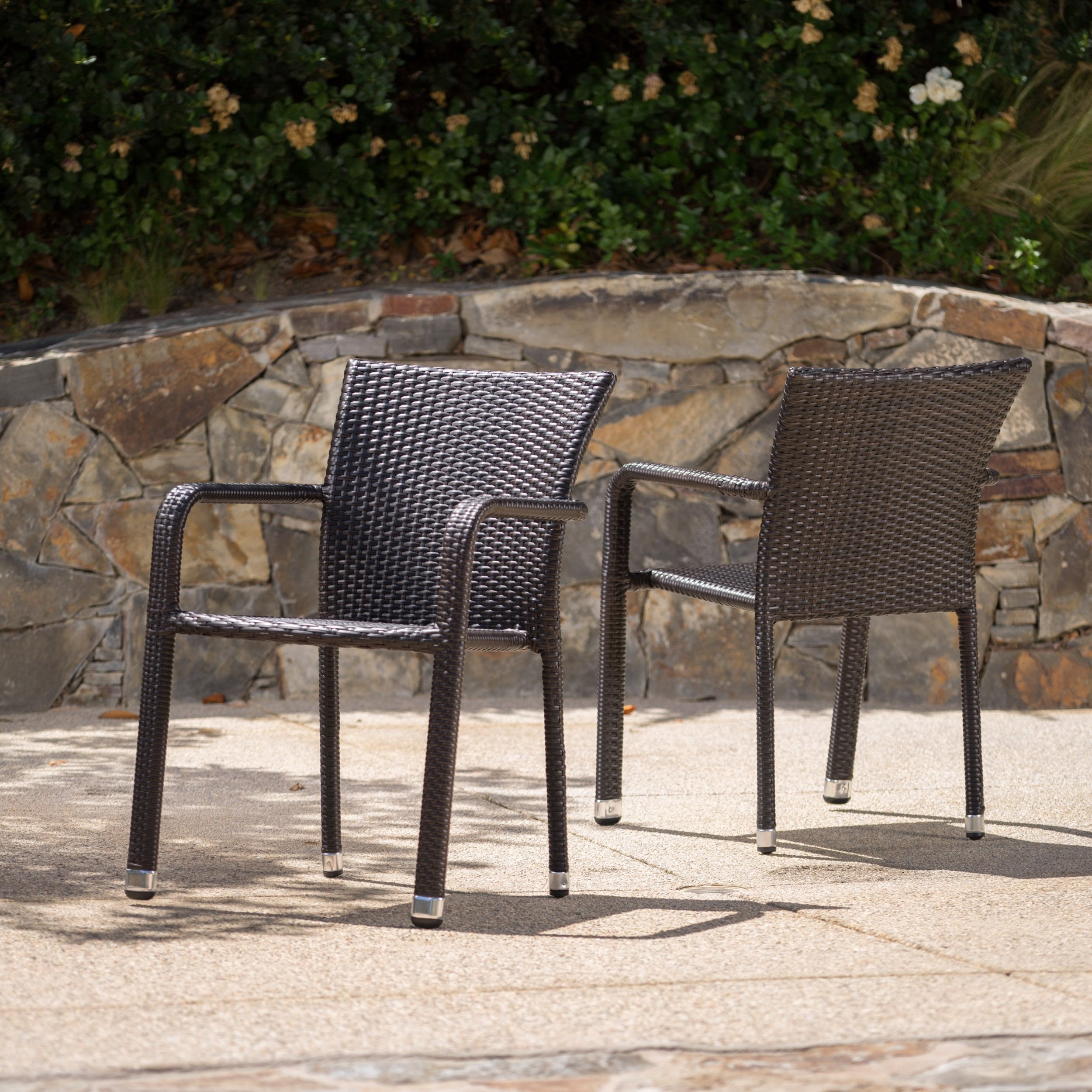 Dylan Outdoor Wicker Armed Aluminum Framed Stack Chairs (Set of 2)