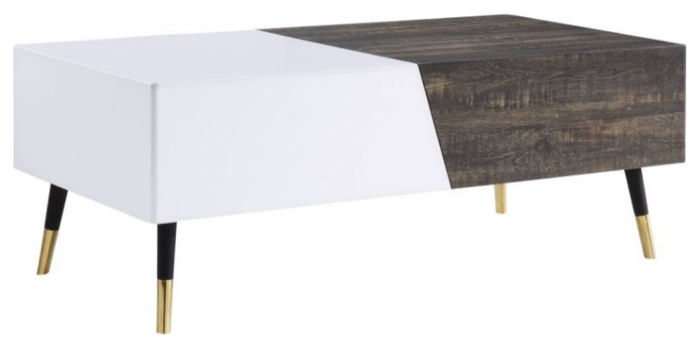 Ergode Coffee Table White High Gloss and Rustic Oak   Midcentury   Coffee Tables   by VirVentures  Houzz