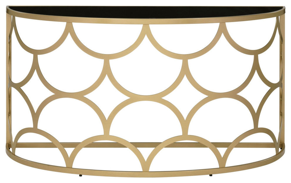 Modern Console Table  Geometric Accented Half Moon Gold Frame  ampBlack Glass Top   Contemporary   Console Tables   by Decor Love  Houzz