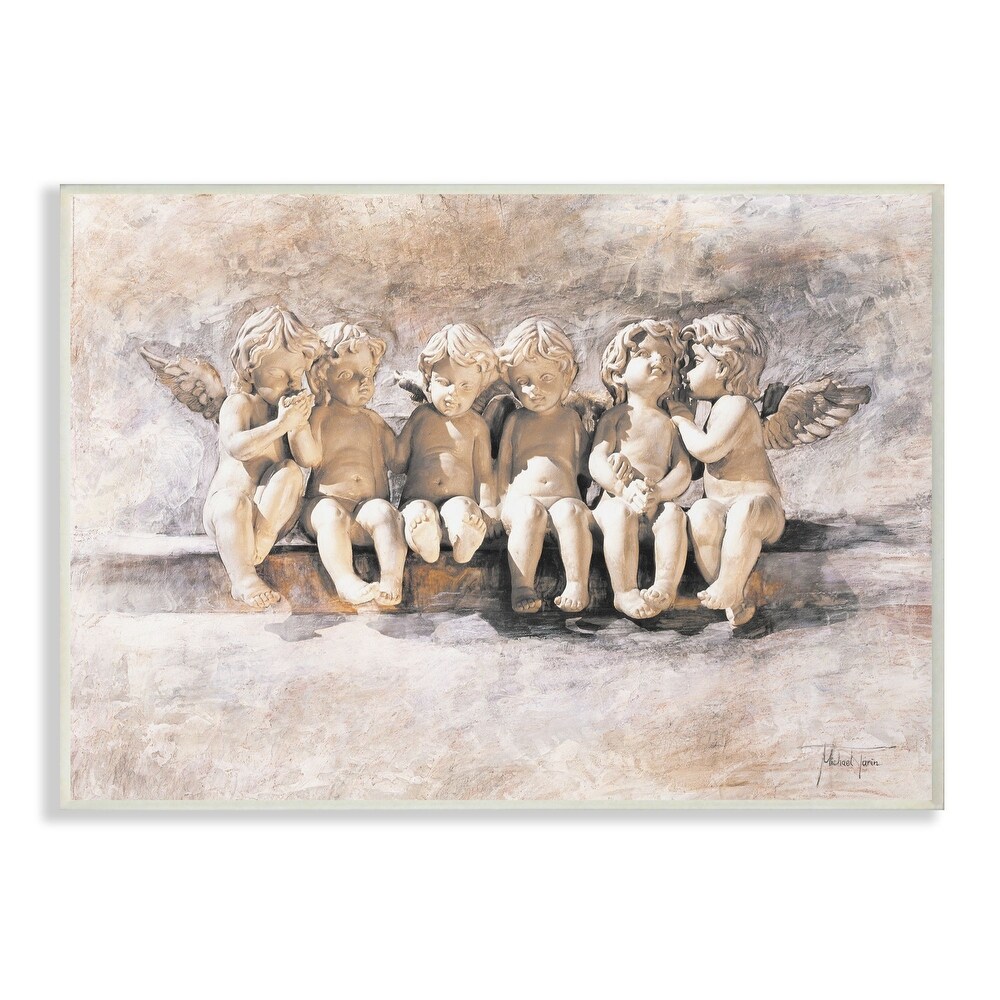 Stupell Angels Chatting Religious Neutral Grey Painting Wood Wall Art  Proudly Made in USA
