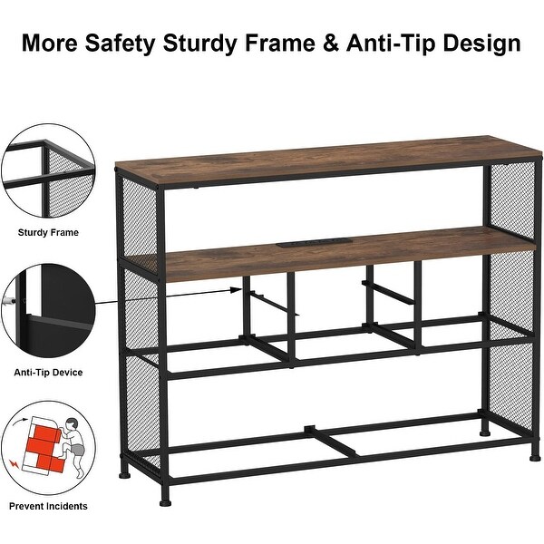 TV Stand with Power Outlet and Fabric Drawers Entertainment Center for TV up to 45 inch Industrial Open Storage Shelf - Brown