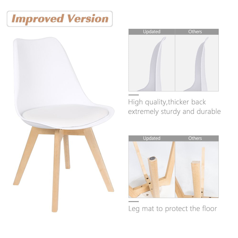 Lacoo Dining Chair Modern Style DSW Upholstered Dining Chair Indoor Kitchen Dining Living Room Side Chairs with Classic Shell and Beech Wood Legs Set of 4 (White)