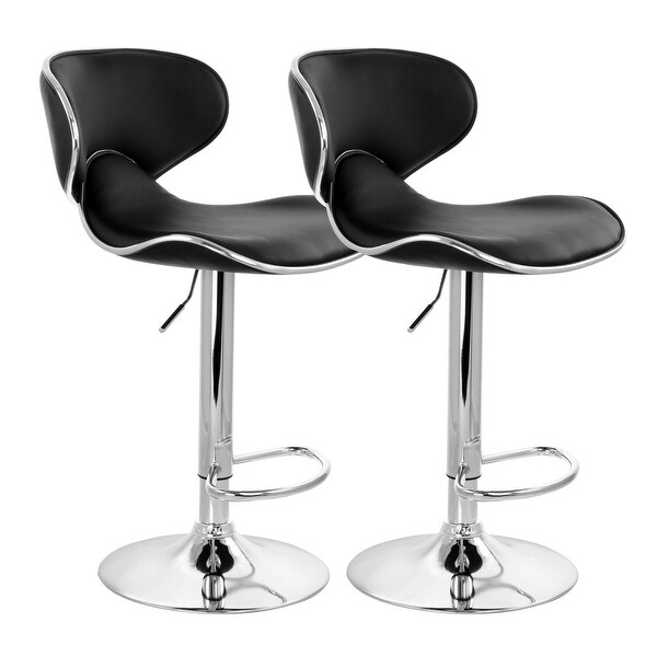 Elama Slim Faux Leather Modern Bar Stool Black Adjustable Swivel Base Set of 2