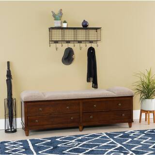 Powell Company Rangeley Brown Upholstered Storage Bench with Two Drawers HD1052S19