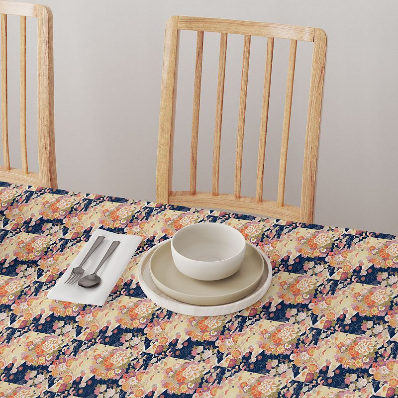 Square Tablecloth， 100% Polyester， 70x70， Japanese Flower Pattern