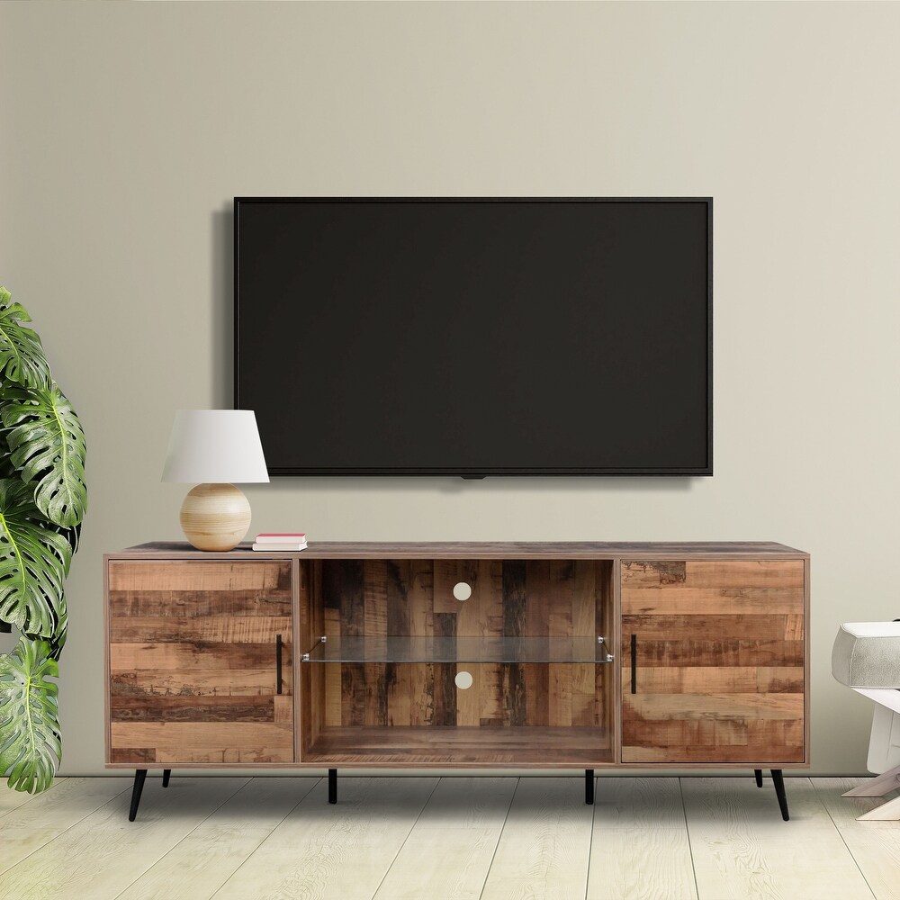 71x16x28 Media TV Stand and Entertainment Center for 65 inch TV with Adjustable Glass Shelves