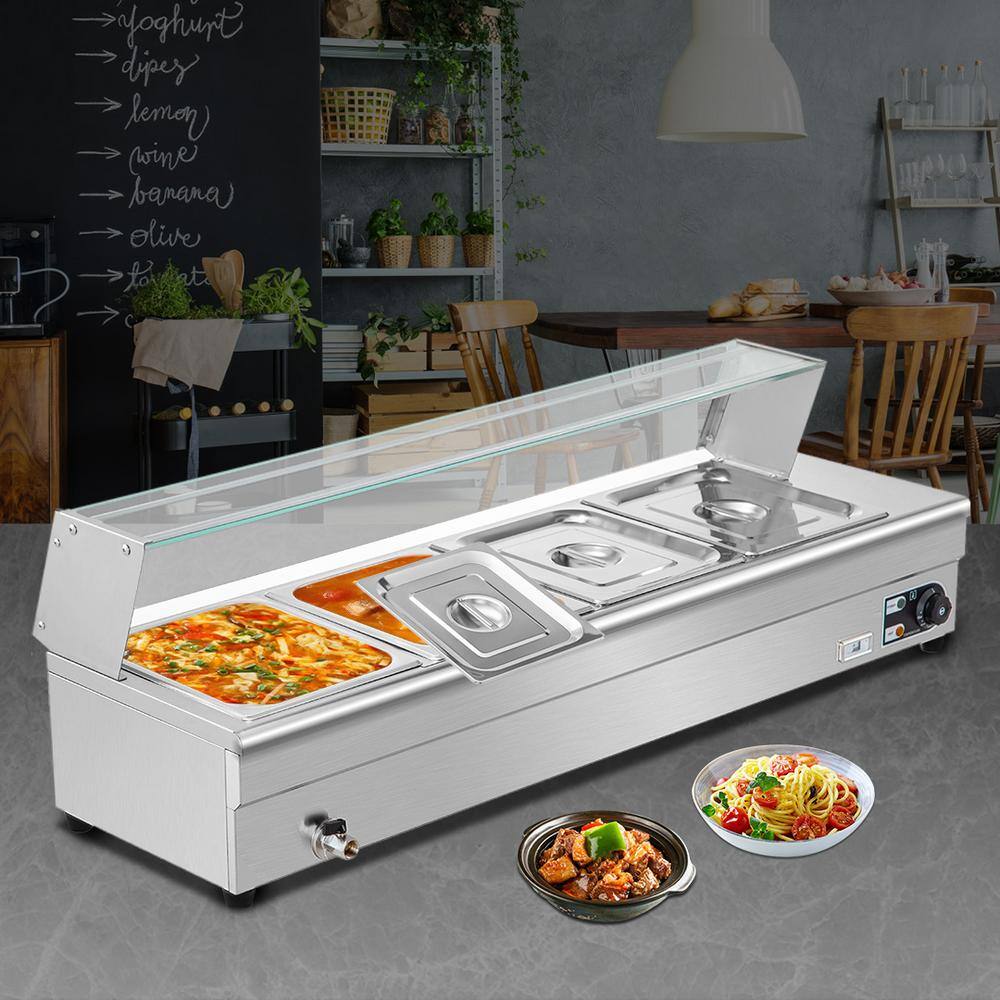 VEVOR 4 Pan x 12 GN Stainless Steel Commercial Food Steam Table 6 in. Deep 1500-Watt Electric Countertop Food Warmer 44 Qt. BLZBWTC4PB2400001V1