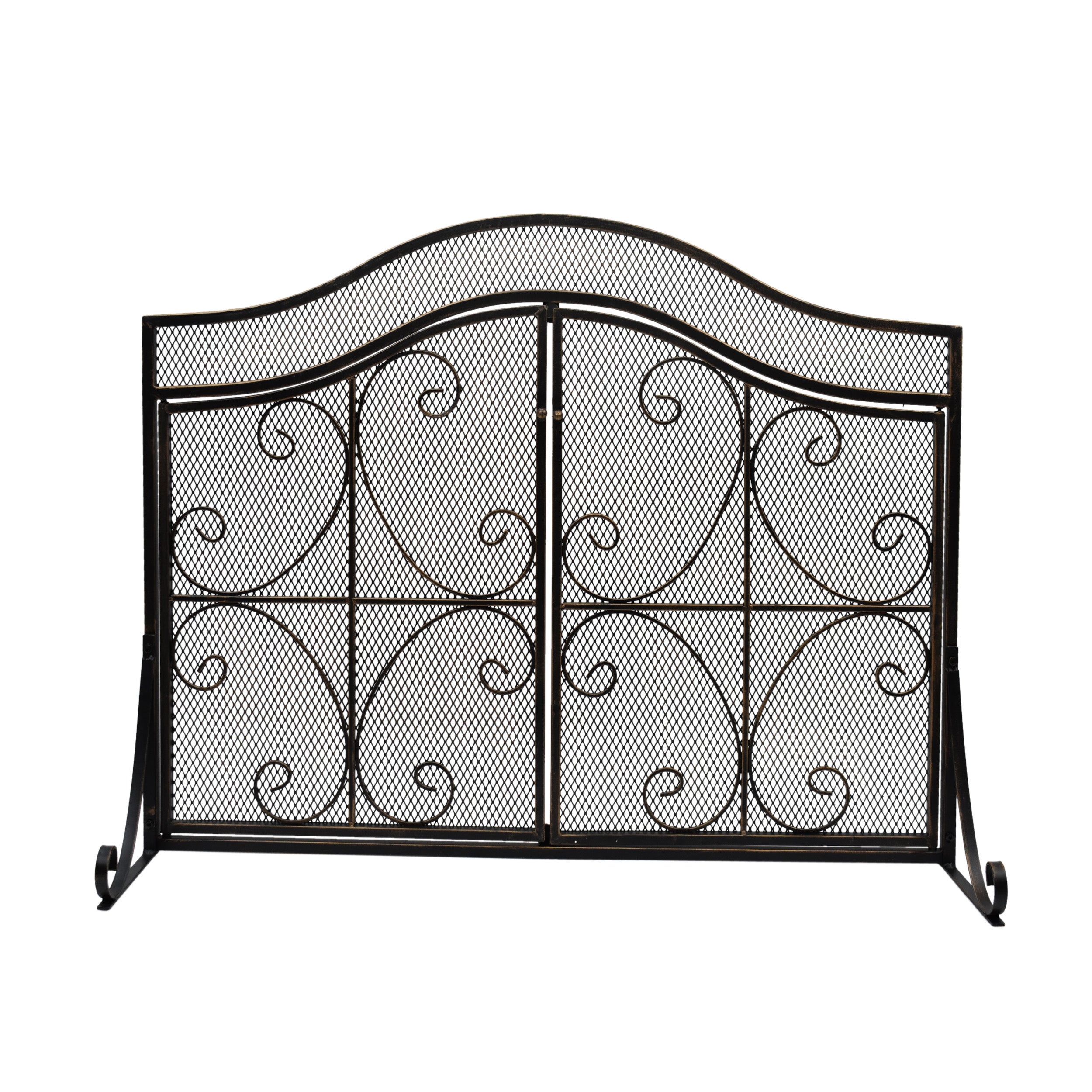 Gary Modern Three Panel Iron Firescreen with Door