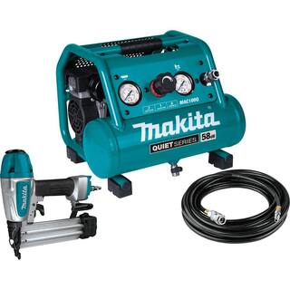 Makita Quiet Series 12 HP 1 Gal. Compact Oil-Free Electric Air Compressor and 18-Gauge Brad Nailer Combo Kit MAC100QK1