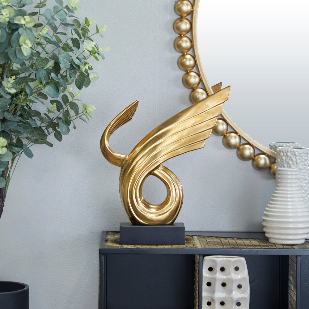 Gold or Silver Porcelain Wing Abstract Sculpture with Black Base