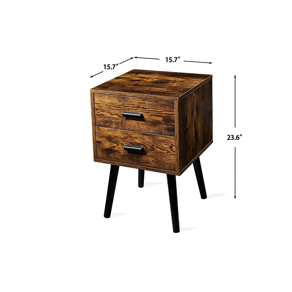 Mid Century Nightstand with 2 Storage Drawer  Industrial Side End Table  Rustic Bedside Table for Bedroom  Living Room