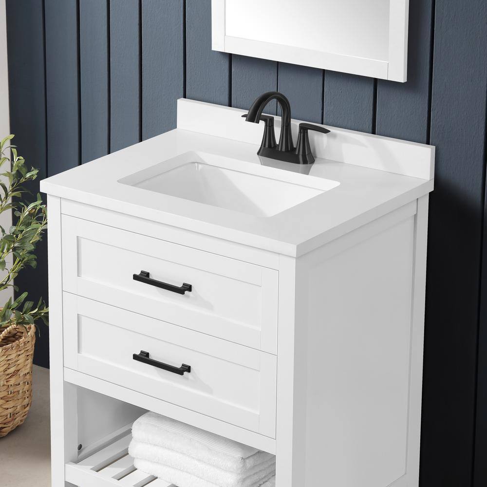 Home Decorators Collection Autumn 30 in. W x 19 in. D x 34.50 in. H Freestanding Bath Vanity in White with White Engineered Stone Top Autumn 30W