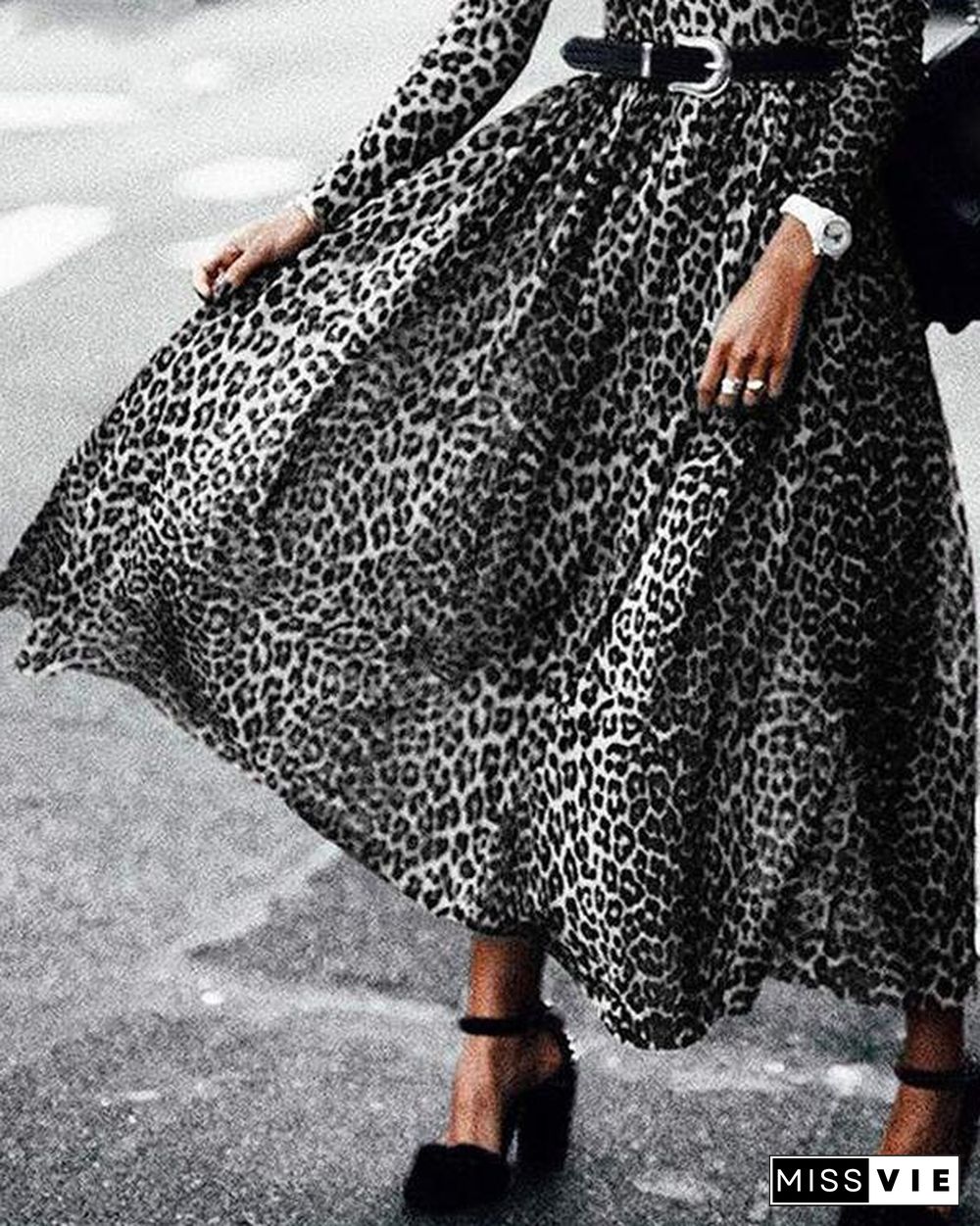 Holiday Leopard Print Crew Neck Dresses