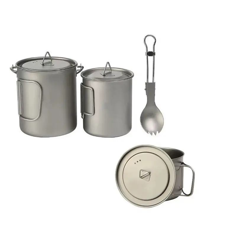 Outdoor Hiking Reusable Titanium Cooking Pot Camping accessories Titanium hanging pot sets For Picnic Hiking