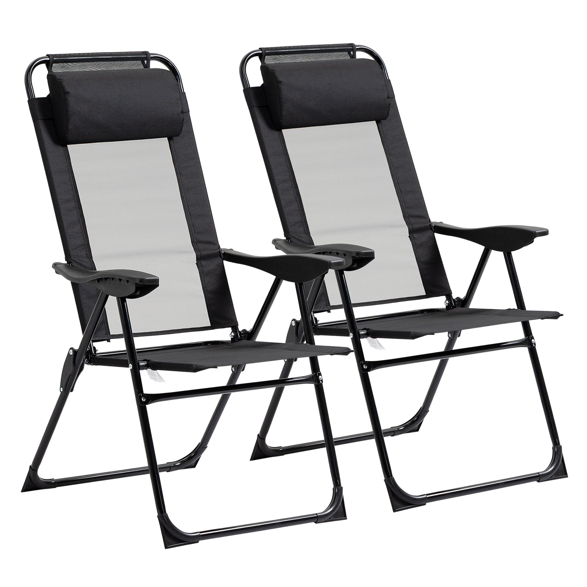 Outsunny Set of 2 Portable Folding Recliner Outdoor Patio Chaise Lounge Chair with Adjustable Backrest, Black,Steel