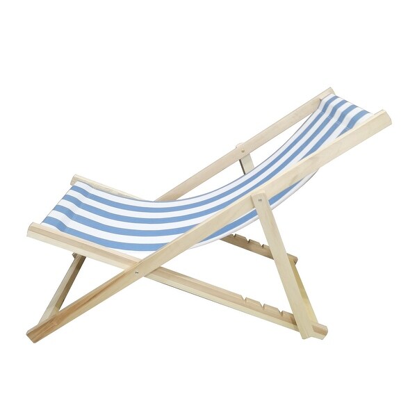 Wood Sling Chair Blue Stripe Broad Dark Blue Stripe