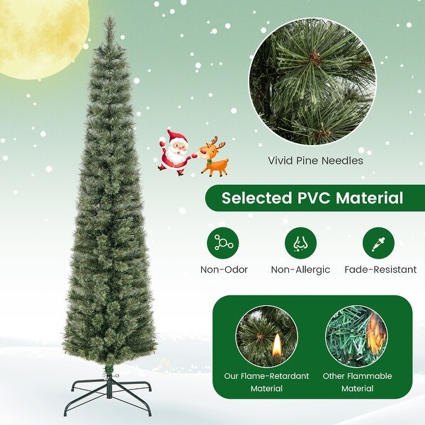 Gymax 6/7 FT PreLit Artificial Christmas Tree Slime Pencil Christmas