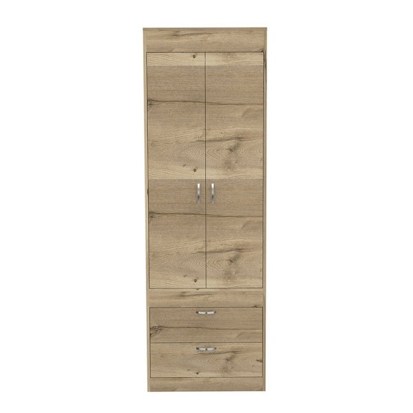 2-Drawer Armoire Smokey Oak and White with Two Bottom Drawers (Each Front: 6.9