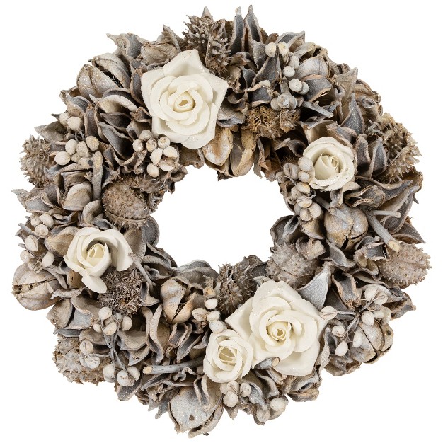 Northlight Glittered White Roses Winter Botanicals Artificial Christmas Wreath 9 5 inch Unlit