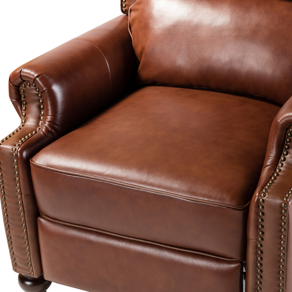 Genuine Leather Cigar Recliner With Nail Head Trim   Traditional   Recliner Chairs   by Karat Home  Houzz