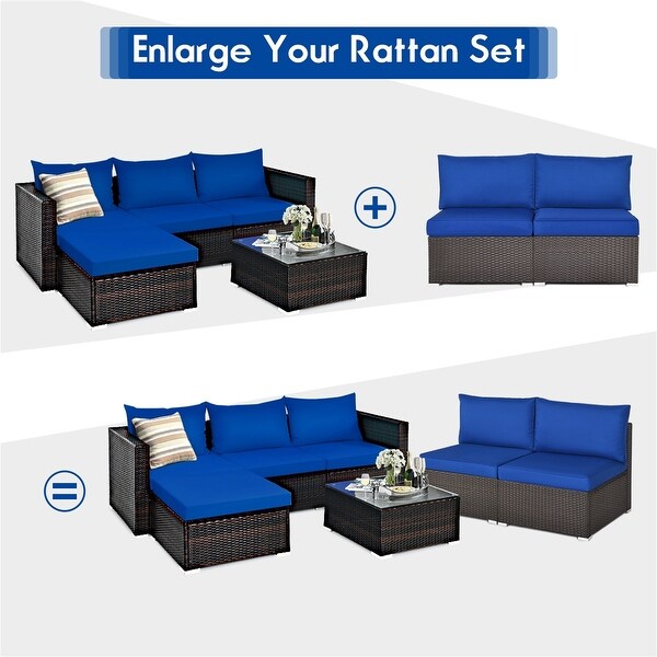 2-Piece Patio Rattan Armless Sofa Set with 2 Cushions and 2 Pillows - Overstock - 37357136