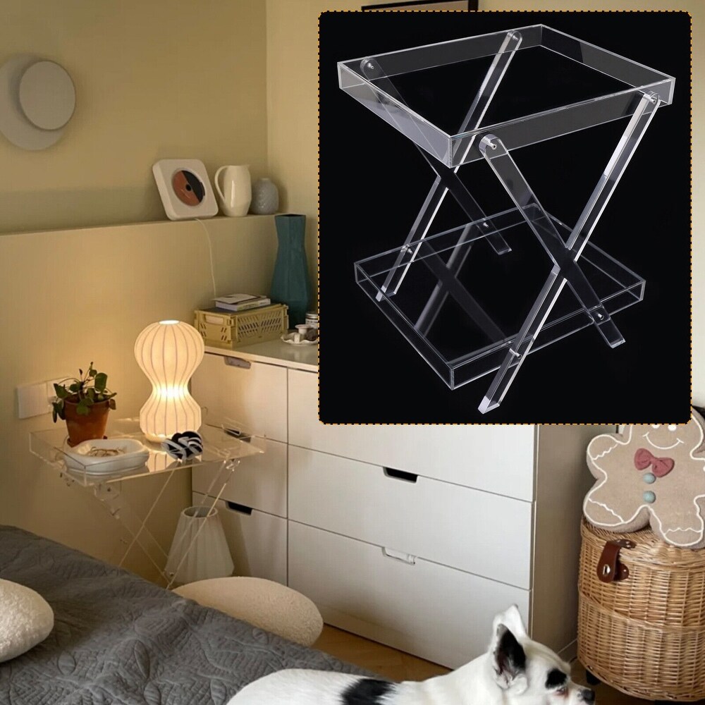 Acrylic Folding Tray Table with 2 Tier Storage