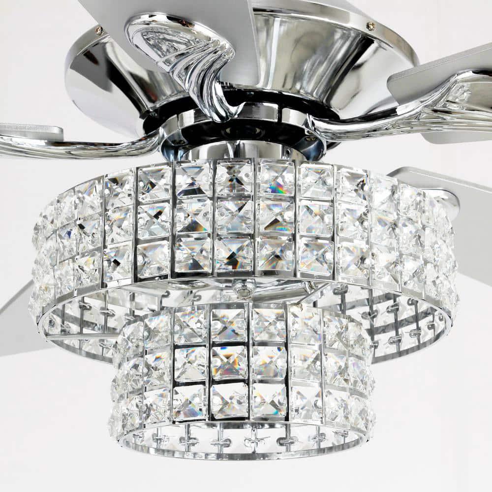 Parrot Uncle Howell 52 in Indoor Downrod Mount Crystal Chrome Ceiling Fan Chandelier with Light Kit and Remote Control