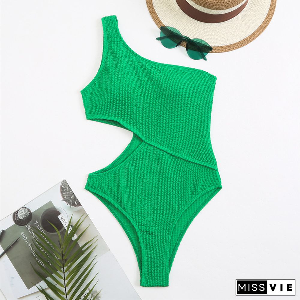 Wrinkle Sexy One-piece Shoulder Off Bikini