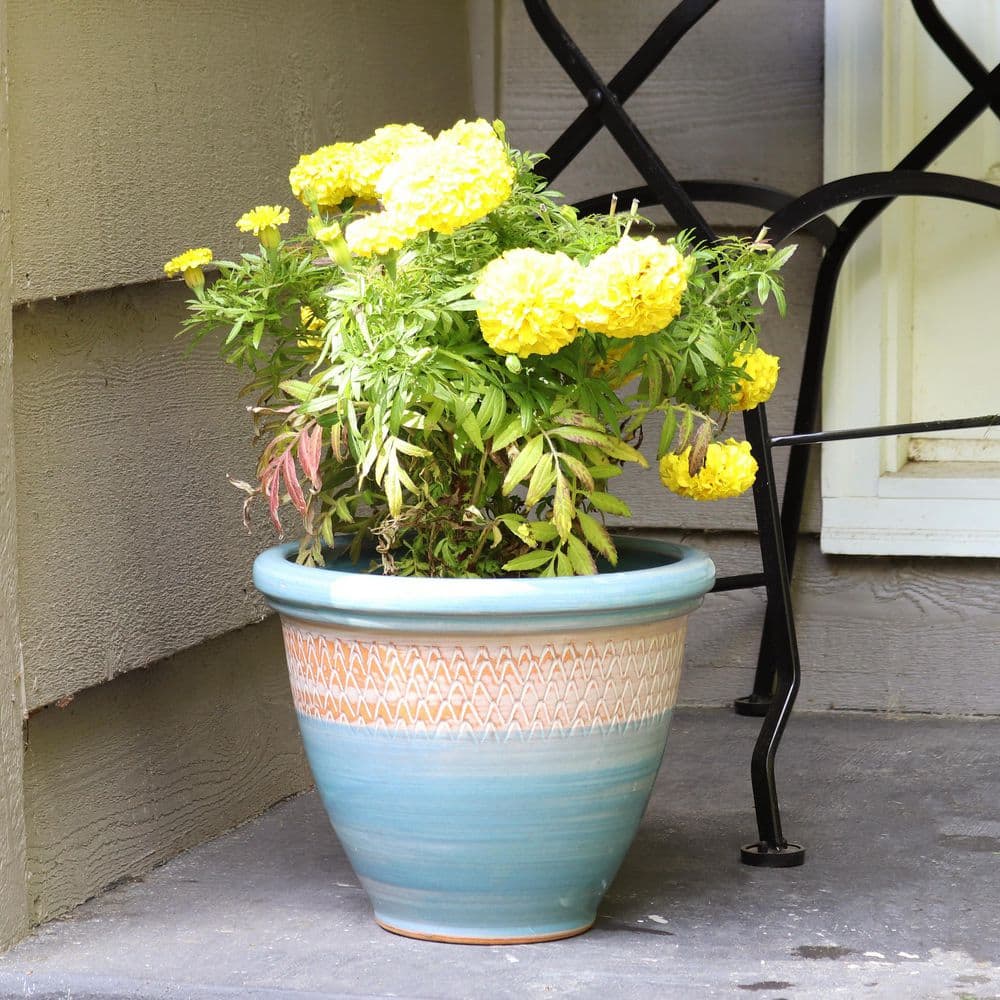 Sunnydaze 2 Purlieu 12 in. Shoreline Ceramic IndoorOutdoor Planters AP-006