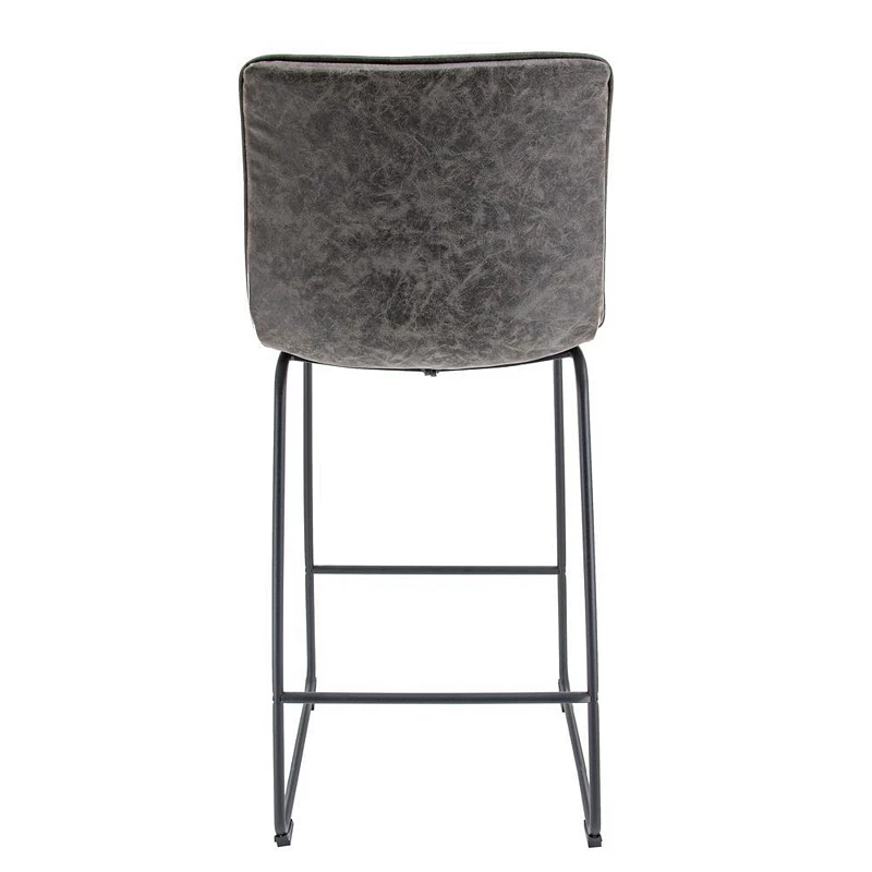 LeisureMod Brooklyn 29.9 Modern Leather Bar Stool With Black Iron Base and Footrest Set of 2