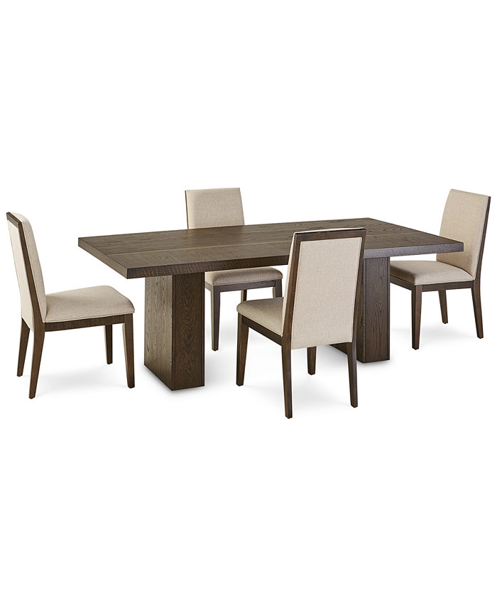 Furniture Beckett Pedestal Dining Table 5pc Set (Rectangular Table + 4 Chairs)