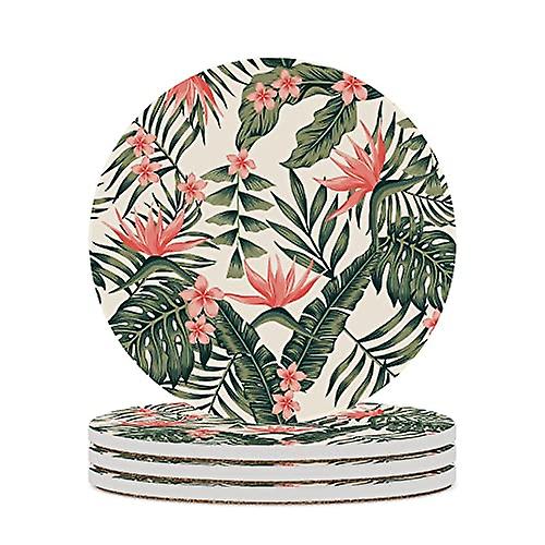 Round Drink Coasters 1 Pcs Beach Dark Green Leaves Absorbent Ceramic Coaster With Cork Base For Coffee Cups Housewarming Gift For Home Decor