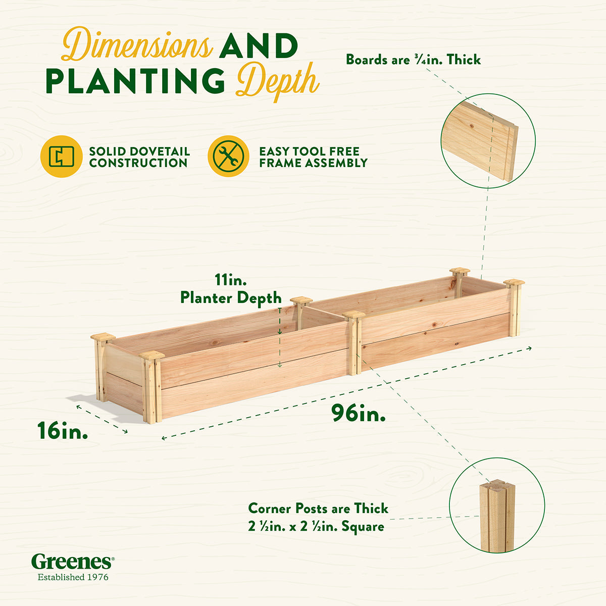 Greenes Fence 16" x 96" x 11" Premium Cedar Raised Garden Bed