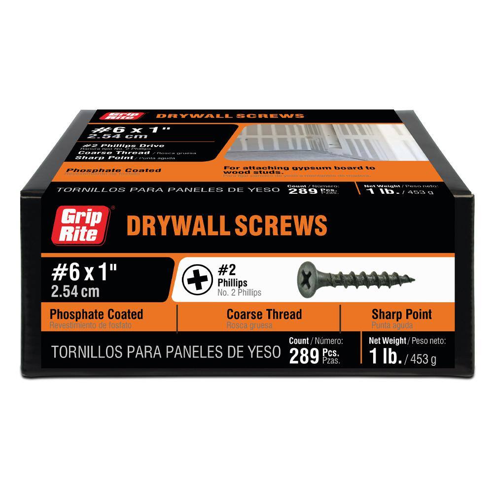 Grip-Rite #6 x 1 in. Philips Bugle-Head Coarse Thread Sharp Point Drywall Screws (1 lb.-Pack) 1CDWS1