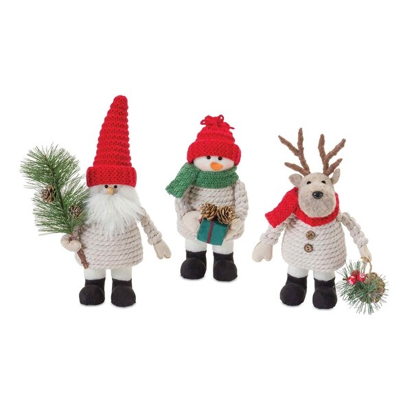 3 Santa Snowman and Moose Plush Christmas Tabletop Figurines 10.5