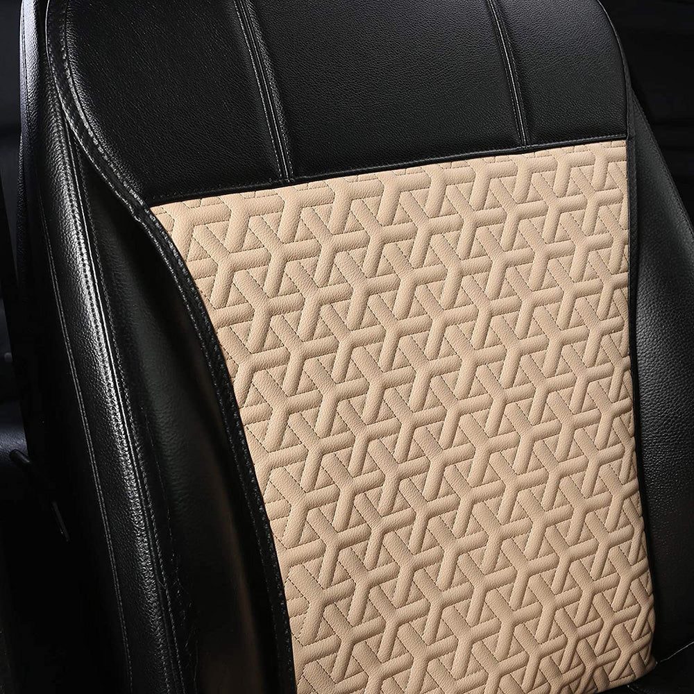 Leather Pu Car Seat Cover， Luxury Universal Front Car Seat Cushion， Full Wrapped Edge Waterproof Car Seat Protectors， Universal Fit For 95% Cars，Suv，Trucks(2Pcs，Black+Beige)