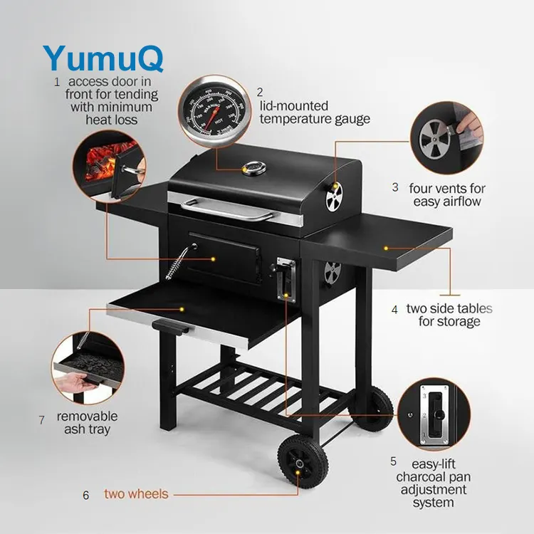 YumuQ 109cm Stainless Steel High Quality BBQ Charcoal Grillplancha Outdoor For Camping Picnic Hiking