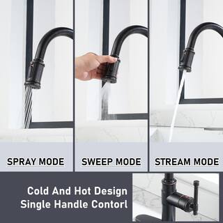 Boyel Living 1.8 GPM Single Handle Pull Down Sprayer Kitchen Faucet with Soap Dispenser and Ceramic Cartridge in Oil Rubbed Bronze BL-APS136-ORB