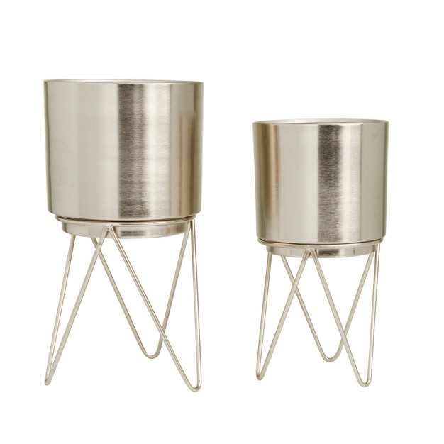 Cosmoliving By Cosmopolitan 2pc Modern Glossy Metal Planter Pots