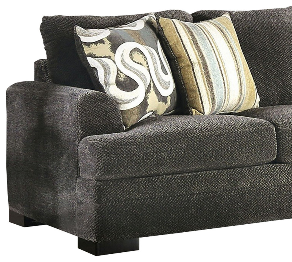 Sofa With Fabric Upholstery And Accent Pillows  Gray   Transitional   Sofas   by VirVentures  Houzz