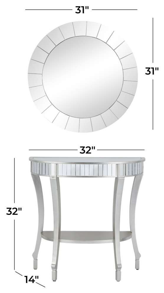 Elegant Console Table With Round Wall Mirror  Curved Legs  ampLower Shelf  Silver   Transitional   Console Tables   by Decor Love  Houzz