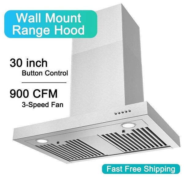 30 inch Kitchen Wall Mount Range Hood 900CFM T-Shape Stove Vent Hood 3-Speed