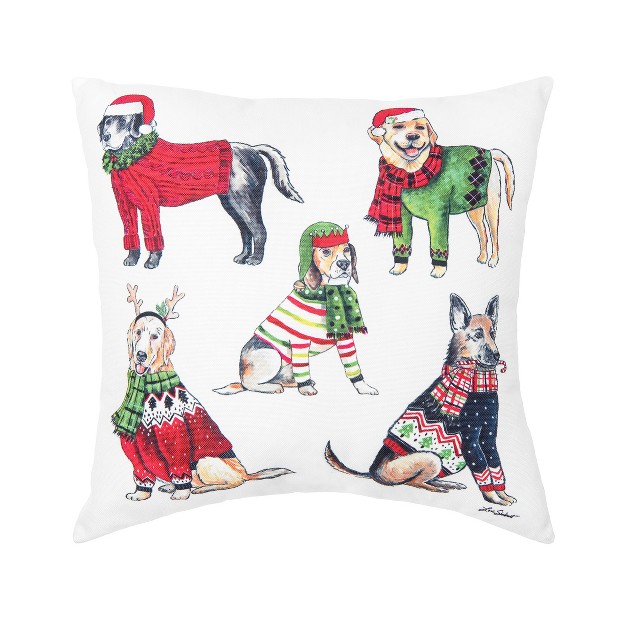 X 18 quot Five Dogs Wearing Holiday Christmas Sweaters Indoor And Outdoor Throw Accent Pillow