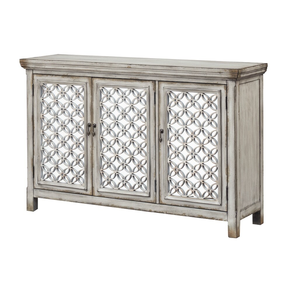 3 Door Storage Credenza/Cabinet with Mirrored Doors   Burnished Grey