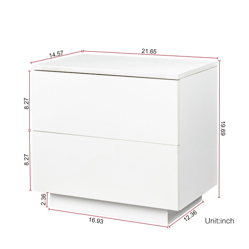 Modern 2 Drawers High gloss Nightstand with LED Lights