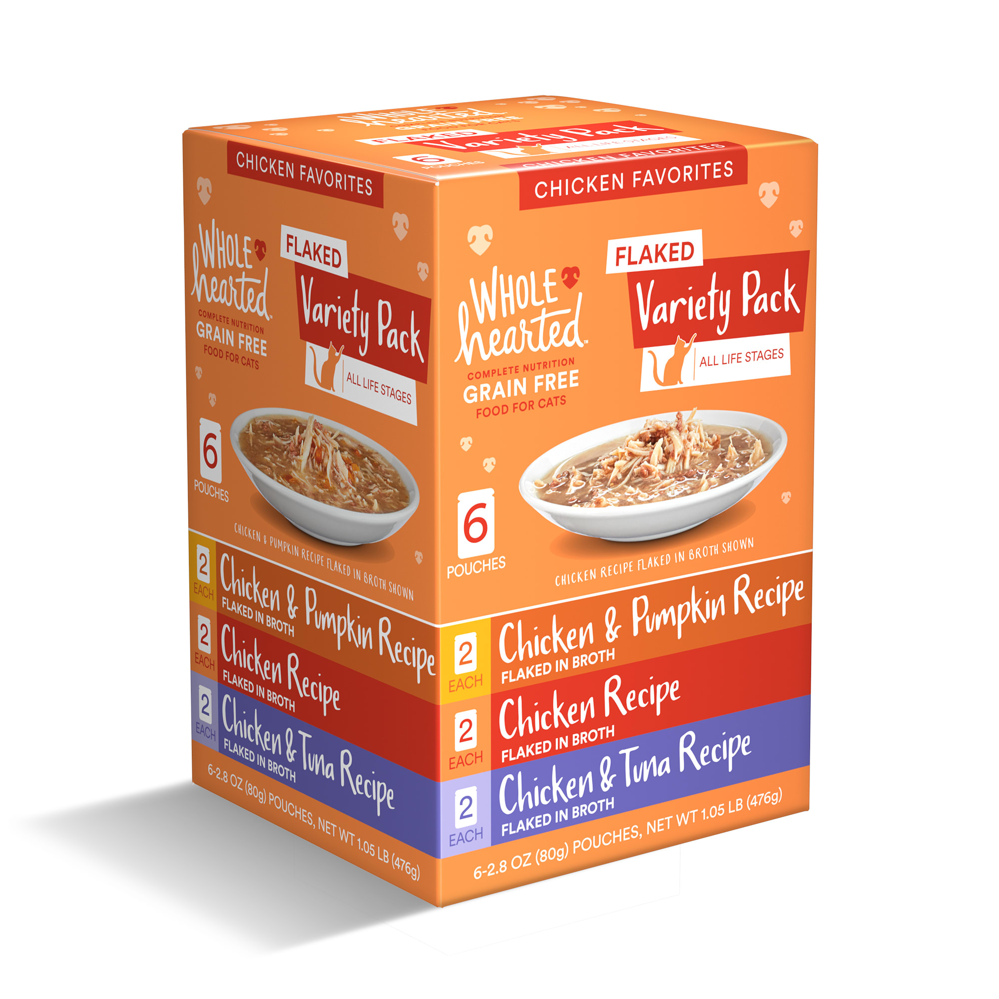 WHOLEHEARTED Grain Free Chicken Favorites Flaked Wet Cat Food Variety Pack for All Life Stages， 2.8 oz. 6 count