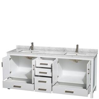 Wyndham Collection Sheffield 80 in. Double Vanity in White with Marble Vanity Top in Carrara White WCS141480DWHCMUNSMXX