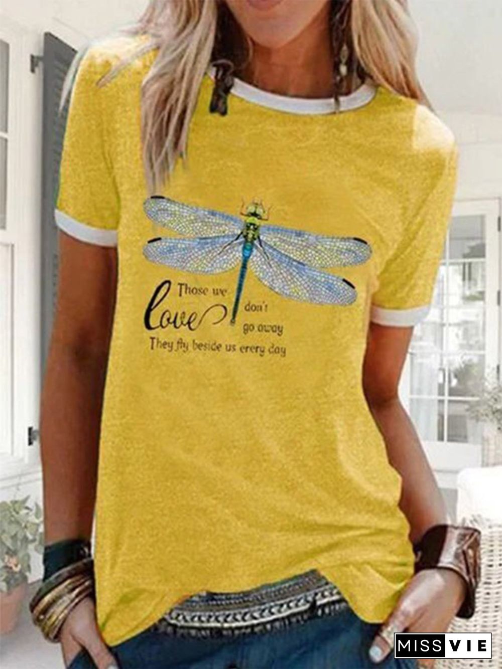 Yellow Cotton-Blend Short Sleeve Floral-Print Crew Neck T-shirt