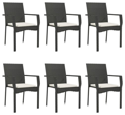 vidaXL Patio Dining Set 7 Piece Table and Chair with Cushions Black Poly Rattan   Tropical   Outdoor Dining Sets   by vidaXL LLC  Houzz